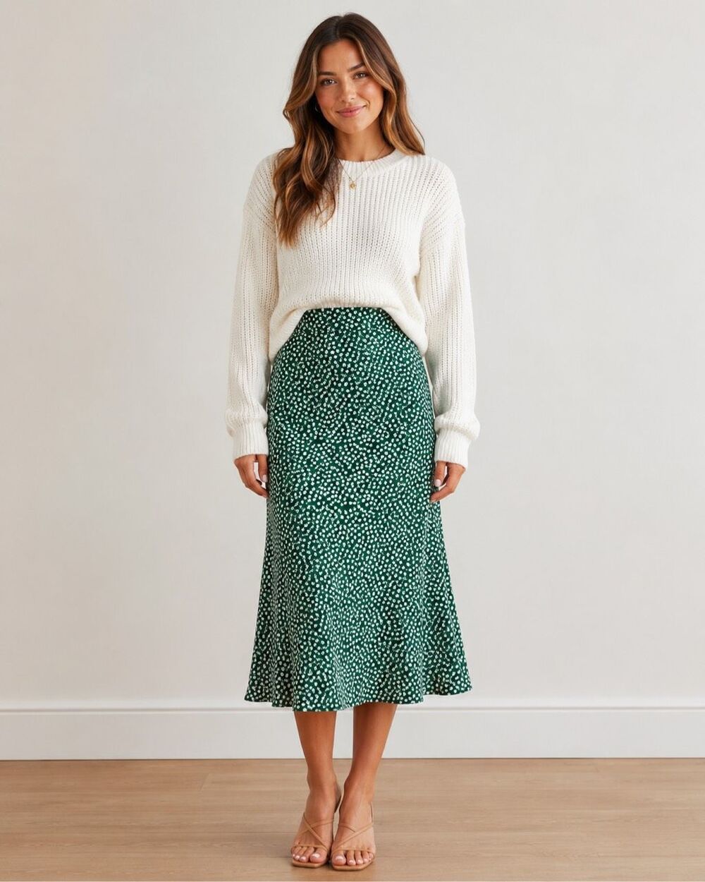 Maison d’Amelie Paris Size 12 Green White Floral Midi Skirt Cottagecore Western